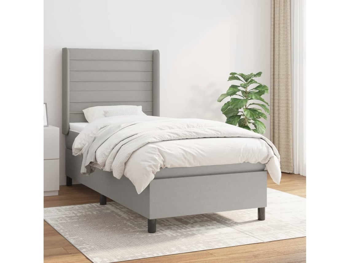 Cama Box Spring Con Colchón Tela Gris Claro 100x200 Cm