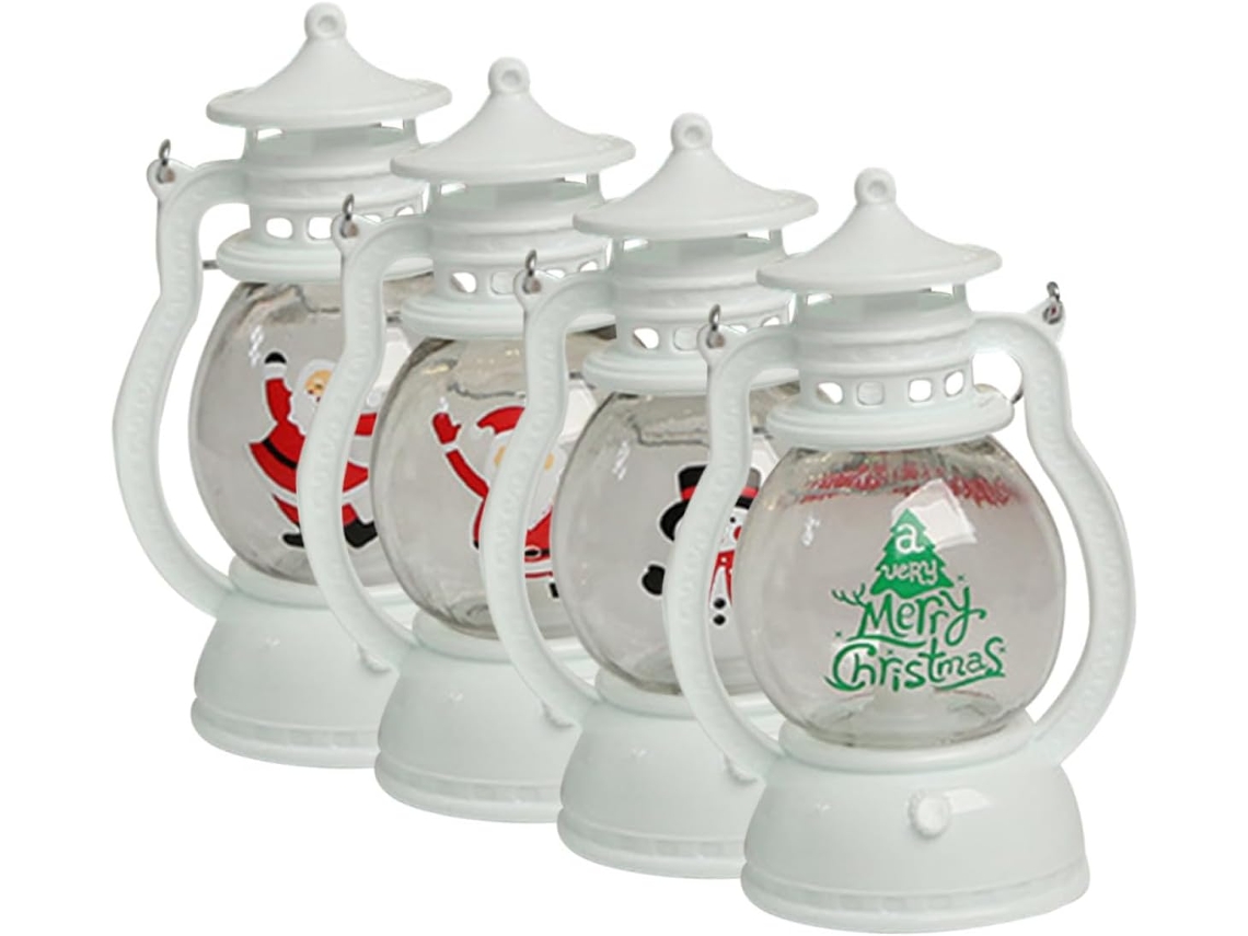 Juego de 4 faroles navideños LED portátiles, pequeños faroles decorativos rojos y verdes, L Gokoco