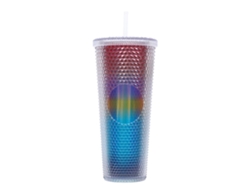 MEOIRUERY Vaso de Plástico 710ml con Tapa y Sorbete, Reutilizable para Café Helado, Vaso para Batidos, Vaso de Agua con Diseño Láser Transparente Gradual