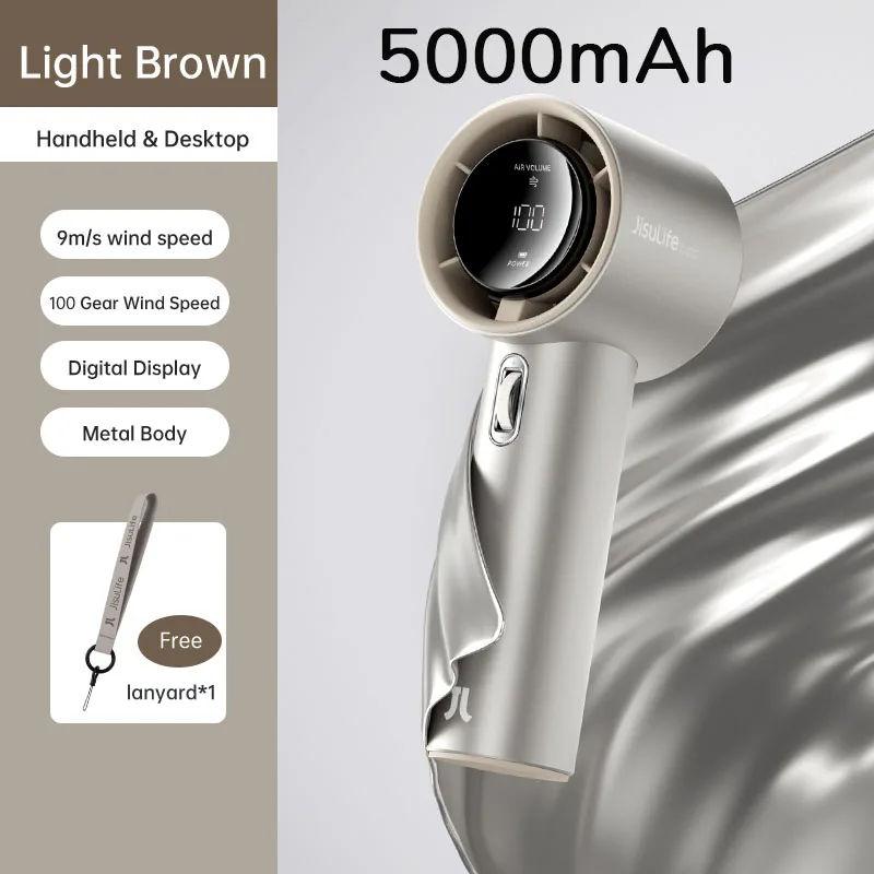 Mini Ventilador Portátil De Mano (marrón, 5000 Mah), 100 Niveles De Velocidad Del Viento, Batería Recargable Usb De 5000 Mah