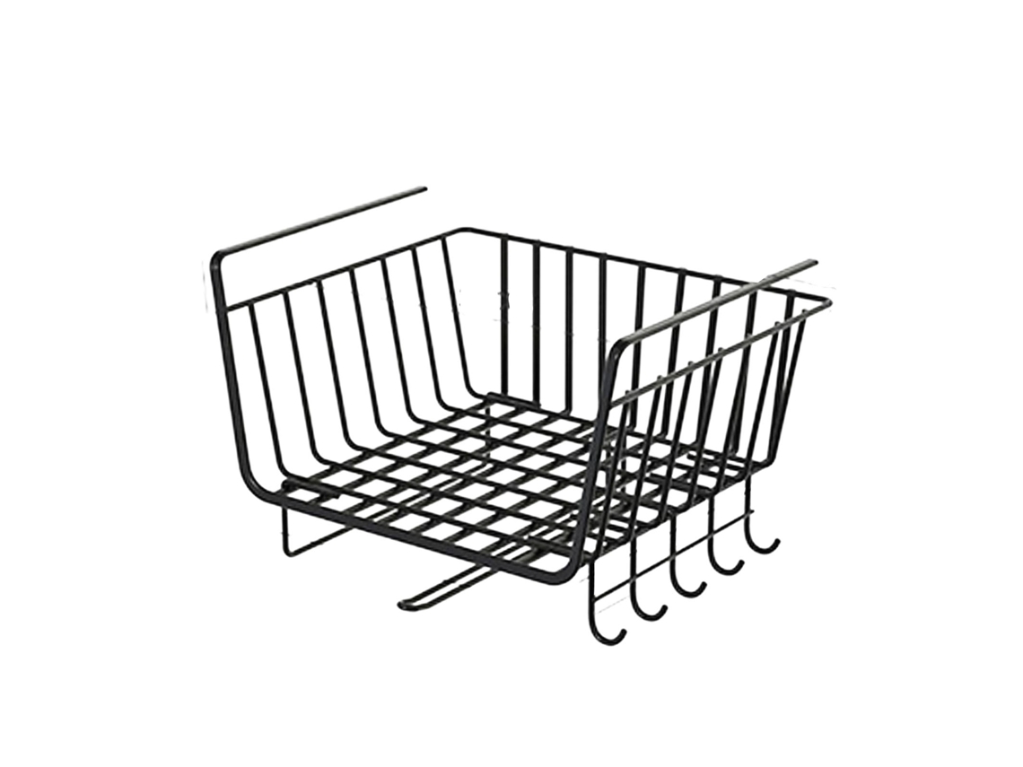 Cesta de alambre para debajo del estante, de hierro negro, multifuncional, ahorra espacio, organizador colgante para debajo del gabinete