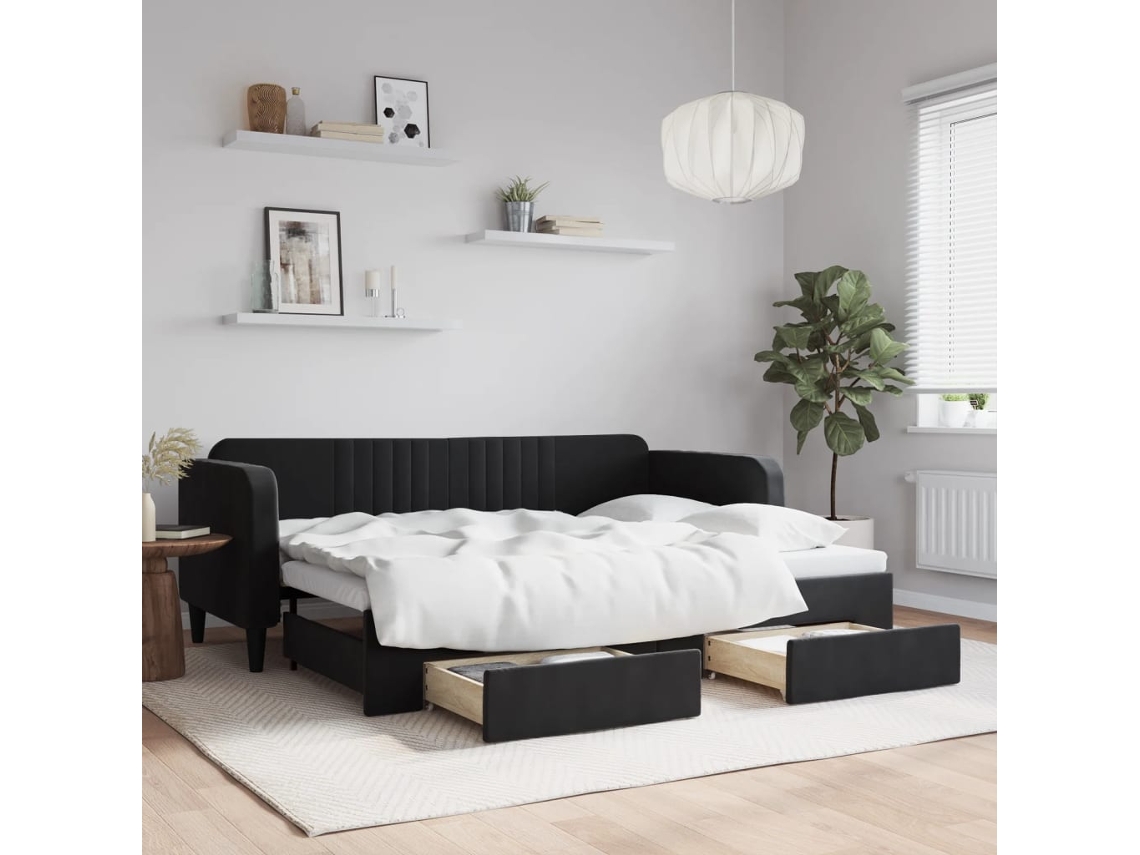 Sofá Cama Nido Con Cajones Terciopelo Negro 80x200 Cm