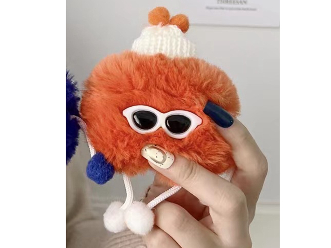 Case Protetor De Fones De Ouvido Pelúcia Cute Formato Homem Óculos De Sol Universal Para Ios Earbuds 1/2 Vermelho