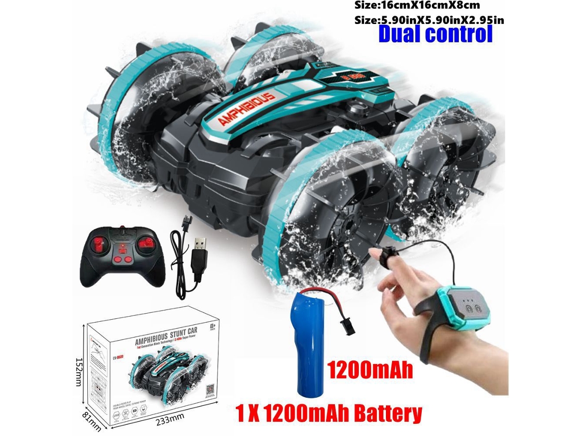 Coche RC anfibio de control remoto de doble cara 4x4, juguete todoterreno para niños, azul Aeuzwr