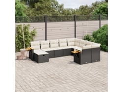 Conjunto de sofá de jardín de 10 piezas con cojines en mimbre sintético negro de DKD Home Decor