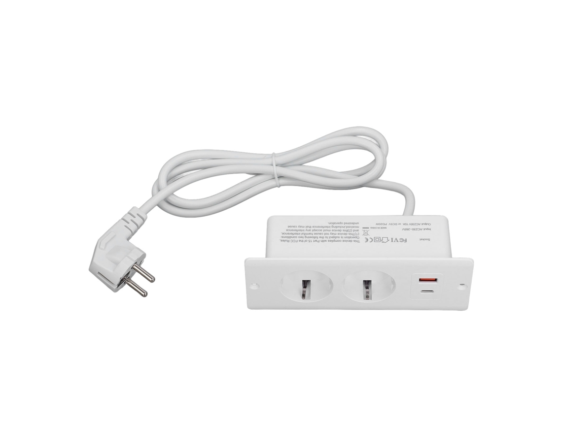 2026-toma Corriente Empotrada 2 Tomacorrientes Con Puerto Usb C Usb A Pd20w Para Muebles 1.5m Cable