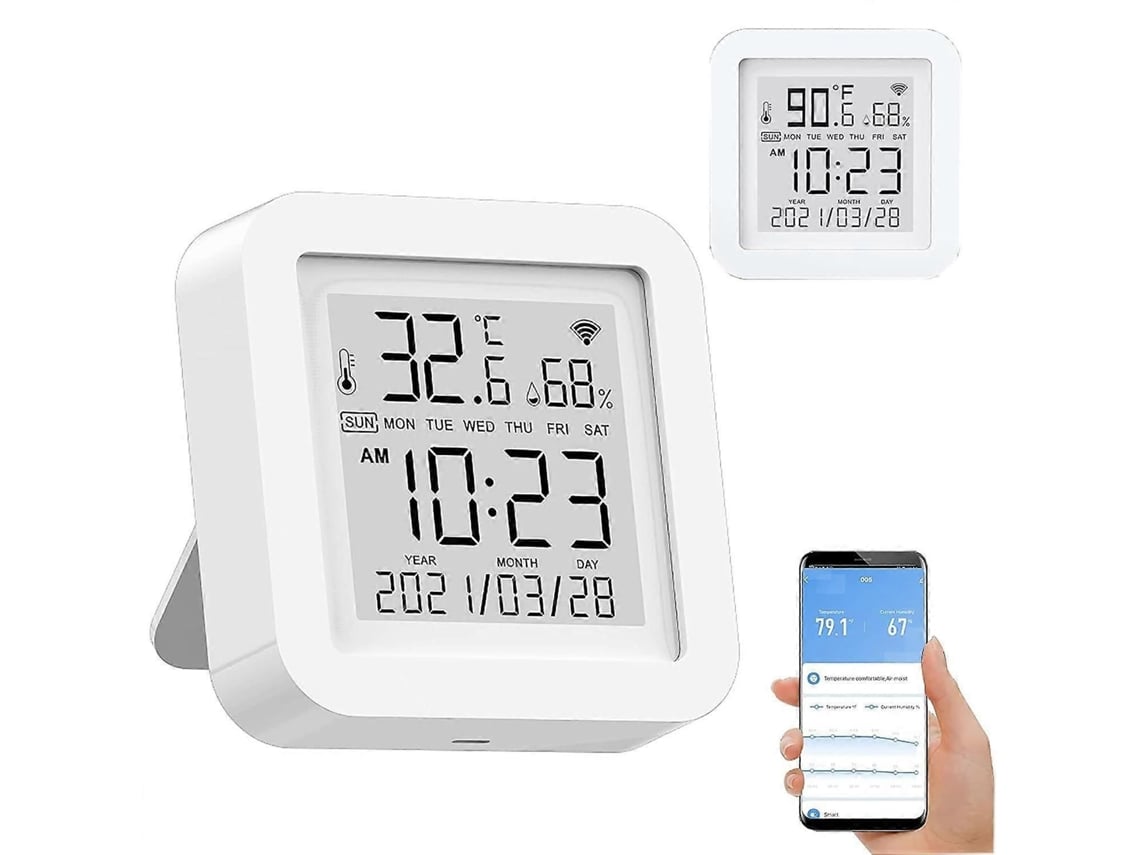 Monitor inteligente de temperatura y humedad con Wi-Fi: Sensor inalámbrico de temperatura y humedad Tuya con alertas de notificación en la aplicación, Te