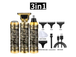 Set De Afeitado Multifuncional 3 En 1, Diseño De Dragón, Motor Potente, Recargable Por Usb, Para Barba, Cabello Y Vello Nasal.