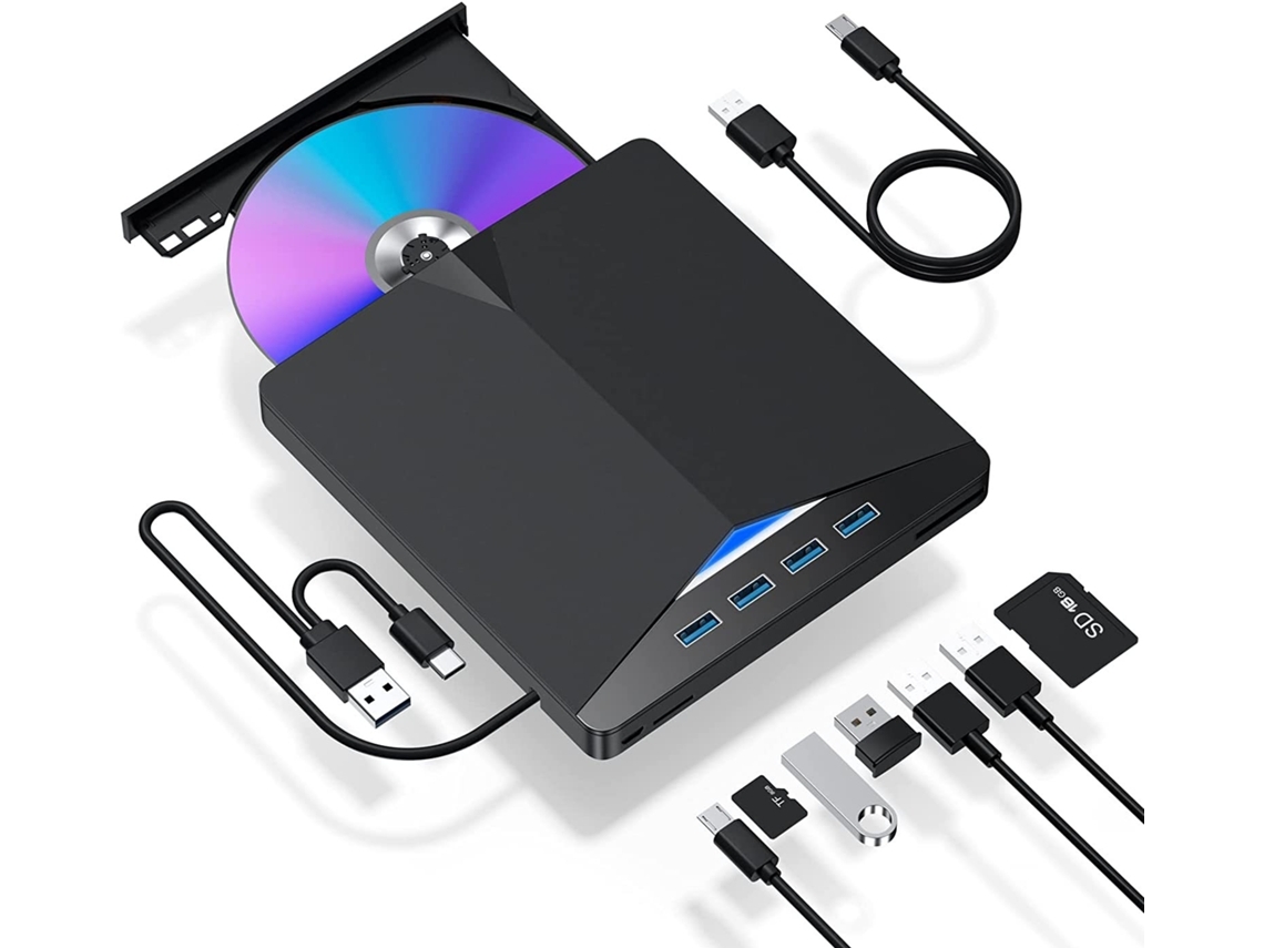 7 En 1 Unidad Externa Portátil De Cd Dvd Usb 3.0 Type C Reproductor Cd/dvd Grabador Con Slot Para Tarjeta Tf/sd Veanxin