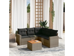 Conjunto de sofá de jardín de 6 piezas con cojines de mimbre gris, Dkd Home Decor