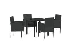 Conjunto 5 De Comedor De Jardín  De Vidaxl Con Cojines De Ratán Poliéster Negro