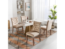 Juego de 4 sillas tapizadas en terciopelo, estructura de madera maciza, estilo beige