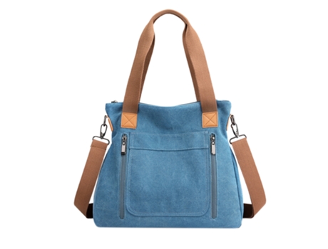 Bolso Tote Multibolsillos Vintage De Lona Para Mujer, Azul ZMDECQNA