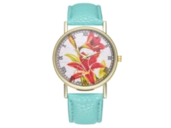 Reloj De Pulsera Para Mujer Con Estampado Floral Y Correa De Poliuretano Verde Menta: Moderno Y Elegante.