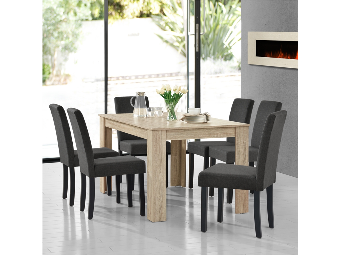 Juegos de Comedor [EN.CASA] Efecto roble a la cal (MDF, tela - 140c x 90 x 77 cm)