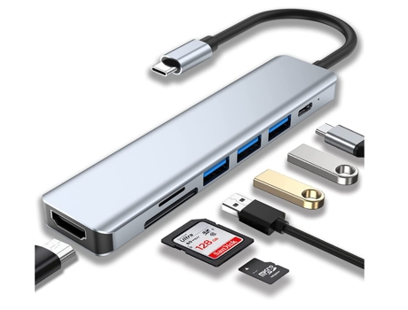 Hub Usb C BISBISOUS Yg-2120 7 En 1 Con 4K Hdmi Usb 3.0 100W Pd Y Lector De Tarjetas Sd/Tf Negro