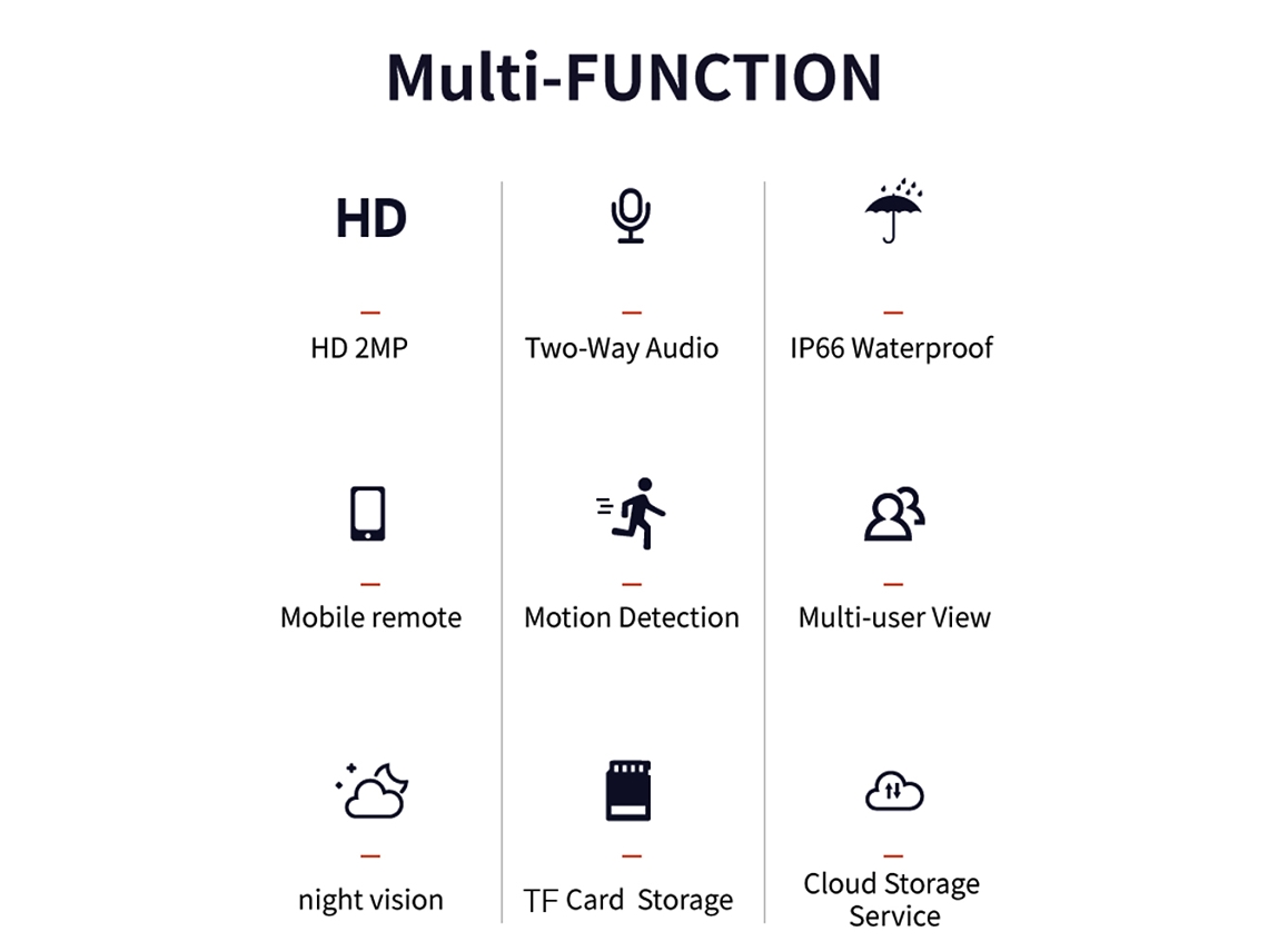 Cámara de seguridad inalámbrica PTZ WiFi para exteriores, 1080p, 2MP