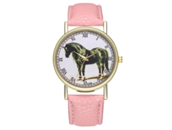 Reloj De Pulsera Unisex Informal De Cuarzo Con Estampado De Caballo Negro, Rosa De Moda