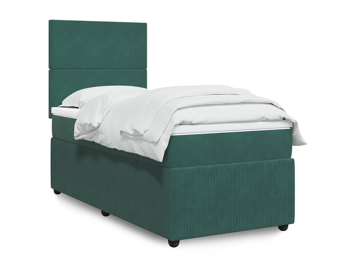 Cama Box Spring Con Colchón Terciopelo Verde Oscuro 90x190 Cm