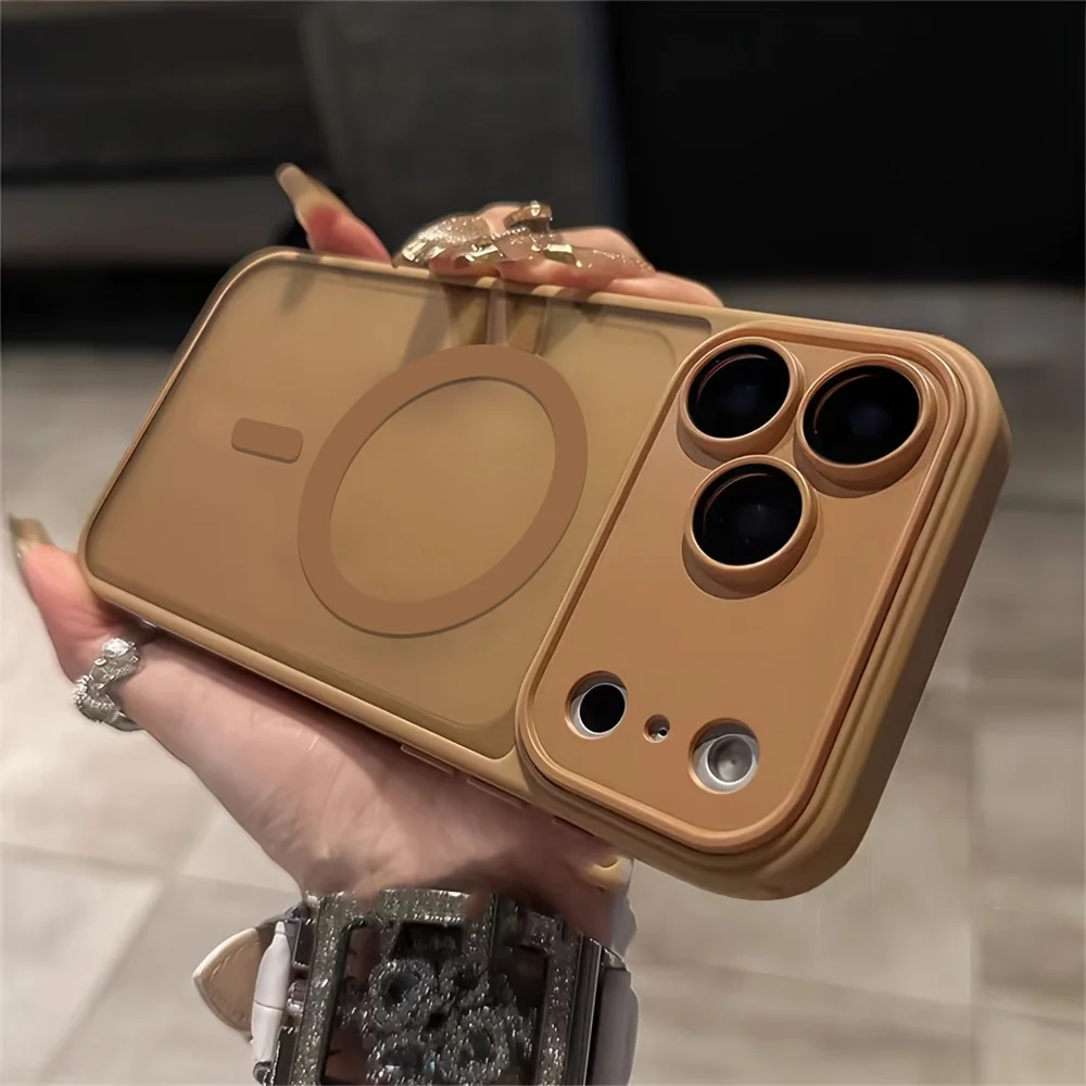 (iphone 15 Plus, Marrón) Funda Magnética Semitransparente Mate A Prueba De Golpes Con Cubierta Trasera Magsafe