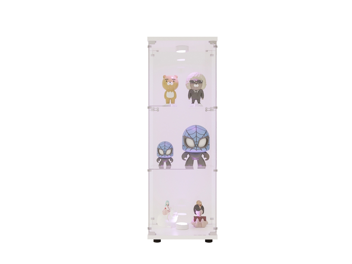 Vitrina moderna de cristal de 3 niveles, ideal para coleccionistas de libros y vinos, 125 x 42 x 36 cm (con luces LED, blanca)