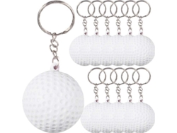 Pack 12 llaveros forma bola golf para mochilas y bolsas. Ideal regalo niños fiestas temáticas golf.