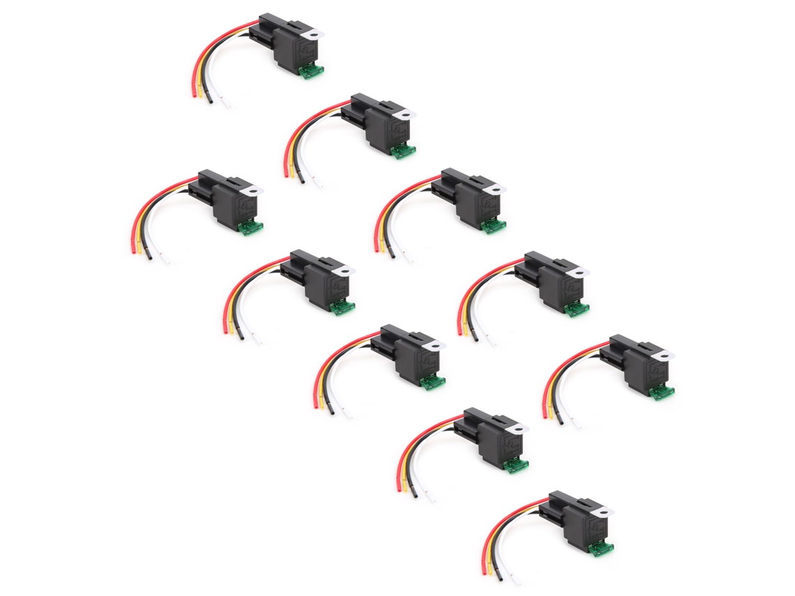 2026dz-10 Piezas Relé 12vdc 4pin Spst 30a Impermeable Polivalente Con Base Y Cable De Fusible Integrado