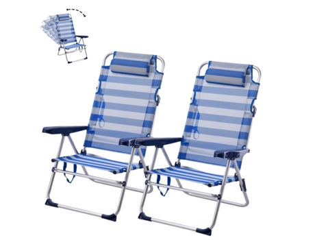 Pack de 2 Silla de Playa Plegable y Reclinable con Cojín de 5 Posiciones 57X31X62/101CM Raya Azul SELEOK