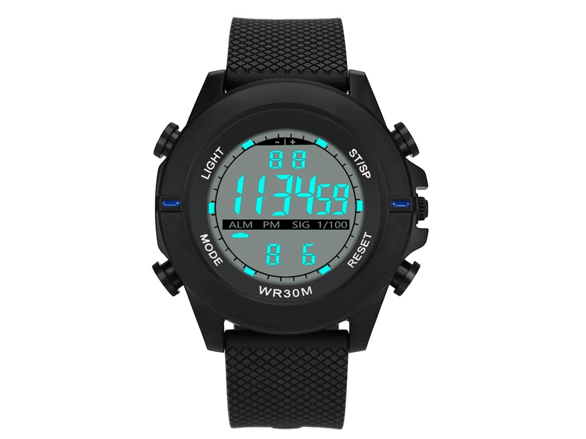 Reloj Electrónico Deportivo Con Correa De Silicona Dial Redondo Pantalla Led (azul)