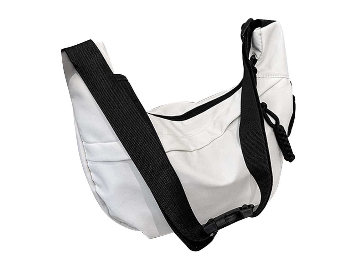 Bolso De Mano Crescent Para Mujer, De Nailon Con Correa Ajustable Para Uso Diario - Blanco