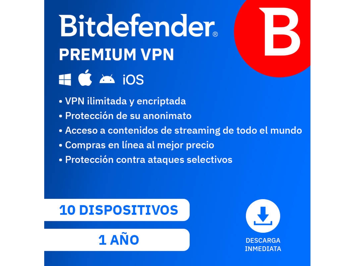 BITDEFENDER Premium VPN 2023 (10 Dispositivos - 1 Año - Smartphone/PC/Tablet - Formato Digital)