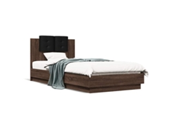 Cama Con Cabecero Madera De Ingeniería Marrón Roble 90x200 Cm