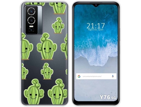 Carcasa para Vivo Y76 5G TUMUNDOSMARTPHONE Dibujos Transparente Cactus Multicolor