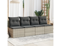 Sofá de jardín Lovely Home de 4 plazas con cojines de mimbre gris claro