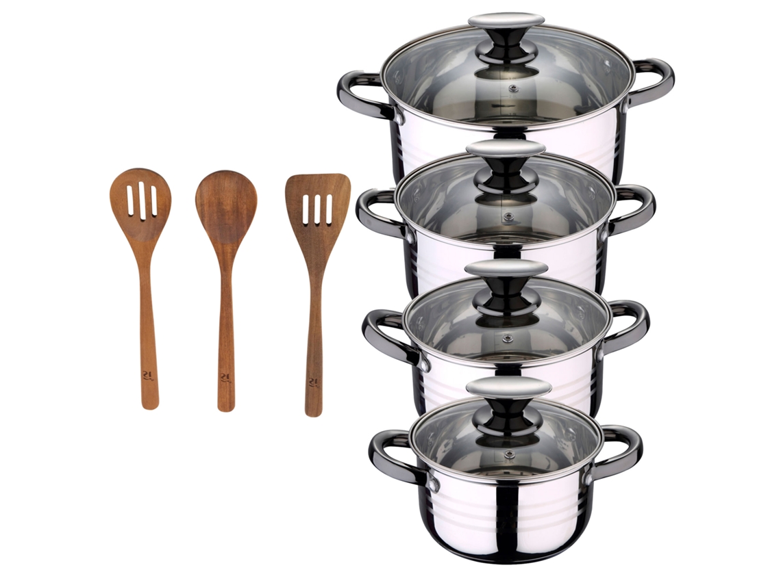 Batería De Cocina Ø16ø18ø20ø24 Cm De Acero Inoxidable Dina San Ignacio (8 Piezas) Con 3 Utensílios