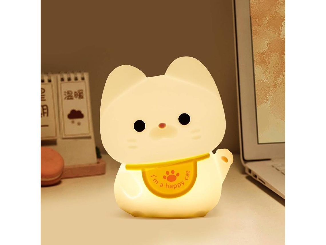Lámpara de gato de la suerte, de silicona kawaii, recargable, para la fortuna y la buena suerte (blanca)