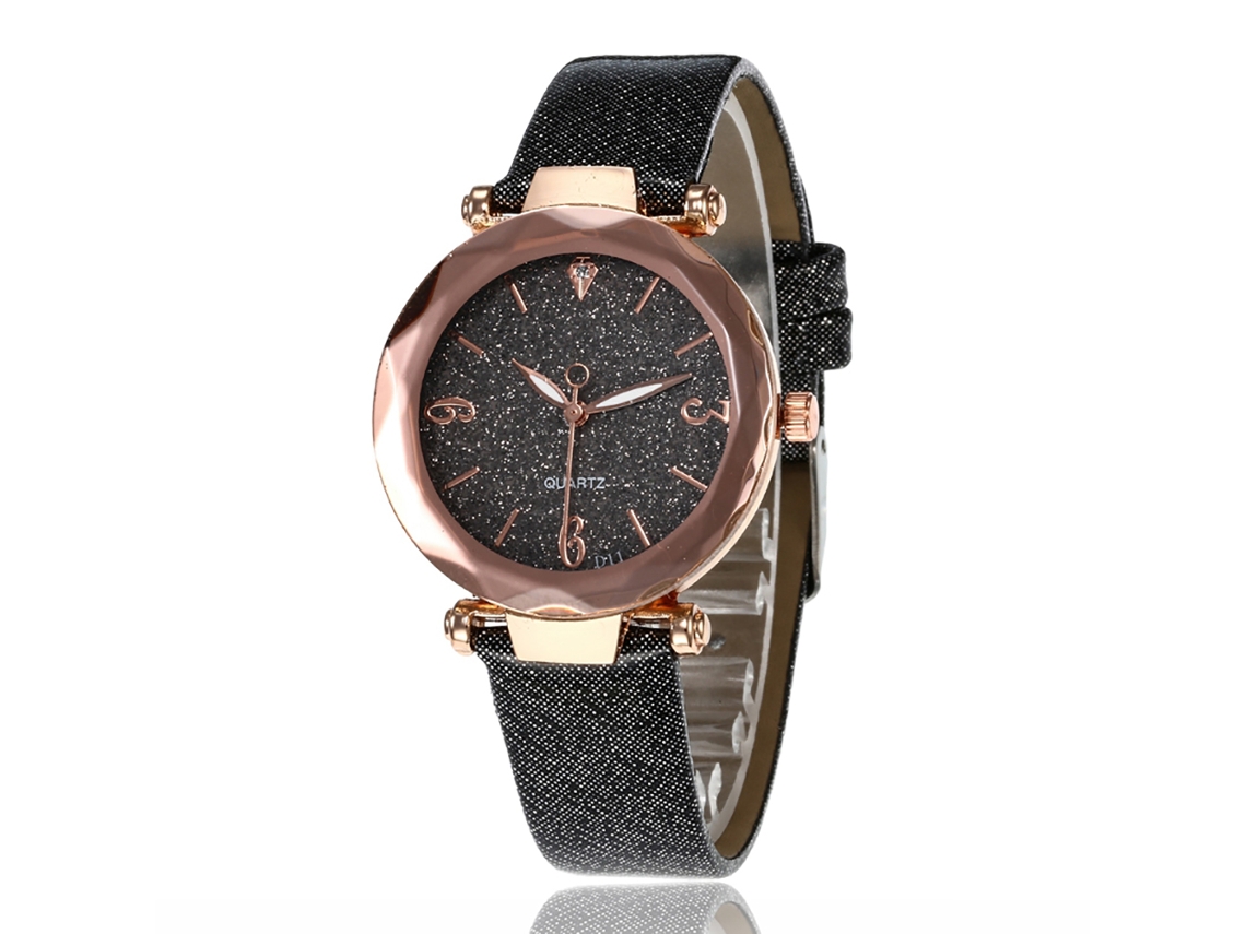 Reloj De Pulsera Para Mujer Con Correa De Pu, Movimiento De Cuarzo Analógico, Estilo Moderno (negro)