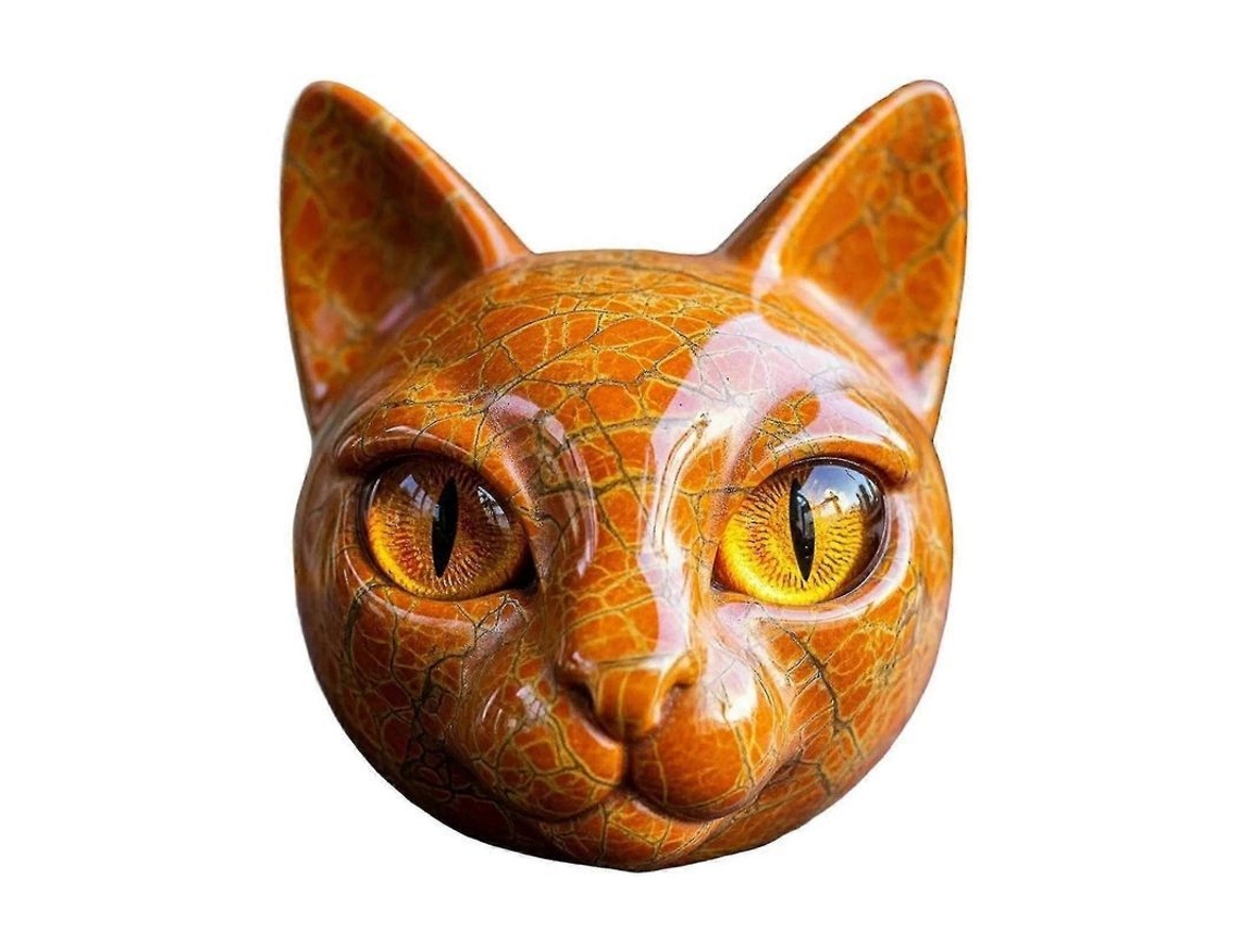 Escultura De Gato De Resina Con Ojos Ámbar Textura Mármol Para Hogar Y Regalo Amarillo