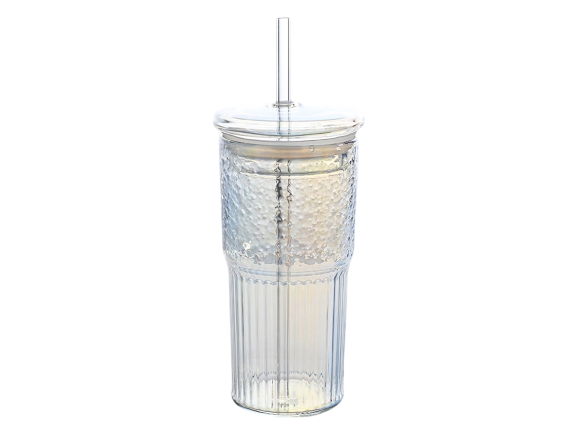 Vasos de vidrio con tapa y pajita de vidrio, vaso de vidrio de borosilicato de 590 ml para café helado, agua y batidos.