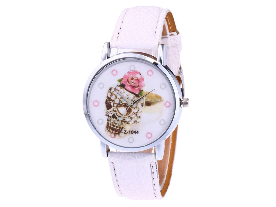 Reloj De Pulsera Zhoulianfa Con Diseño De Calavera, Correa De Cuero Sintético Y Movimiento De Cuarzo Blanco.