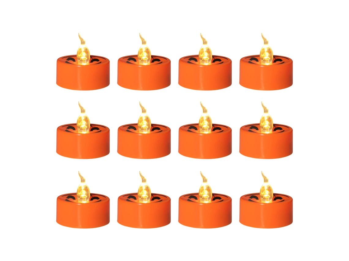 12 velas LED decorativas para Halloween - Calabaza simulada - Naranja