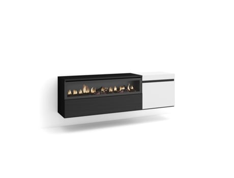 Mueble TV Televisión 150x45x35cm Para TV hasta 65 Chimenea eléctrica Colgado Suspendido Blanco y negro