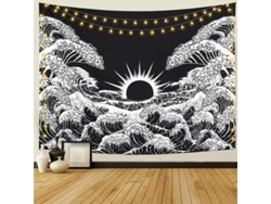 Tapiz De Gran Ola Con Puesta De Sol En El Océano, Blanco Y Negro, Para Pared, 130x150cm