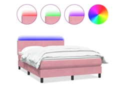 Maison Exclusive - Cama Box Spring Con Colchón Y Led Terciopelo Rosa 140x220 Cm