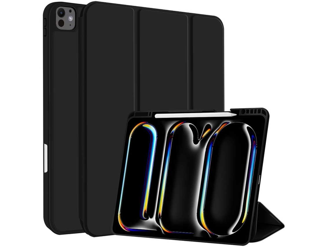 Capa Para Ipad 11 (a16) 11 Polegadas Com Ranhura Para Caneta Em 3 Dobras Preta