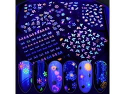 24 Láminas De Pegatinas Autoadhesivas Fluorescentes 3d Para Uñas - Diseños De Mariposas, Flores Y Frutas - Hazlo Tú Mismo