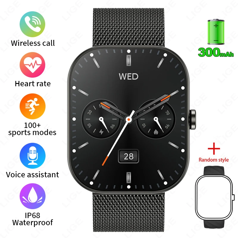 (negro, Correa De Malla) Smartwatch, 2.01 ", Llamadas Bluetooth, Asistente De Voz, Monitoreo De Ritmo Cardíaco,