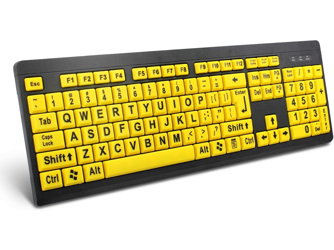 Teclado de computadora en mayúsculas de alto contraste - Teclado con cable USB resistente al agua UISAVE
