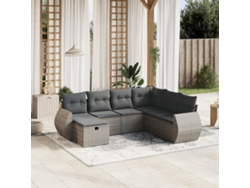 Conjunto de sofá de jardín de 7 piezas con cojines, mimbre gris, DKD Home Decor