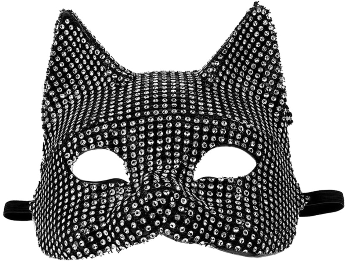 Máscara De Media Cara De Gato Con Diamantes De Imitación, Ideal Para Carnaval, Cosplay Y Fiestas.